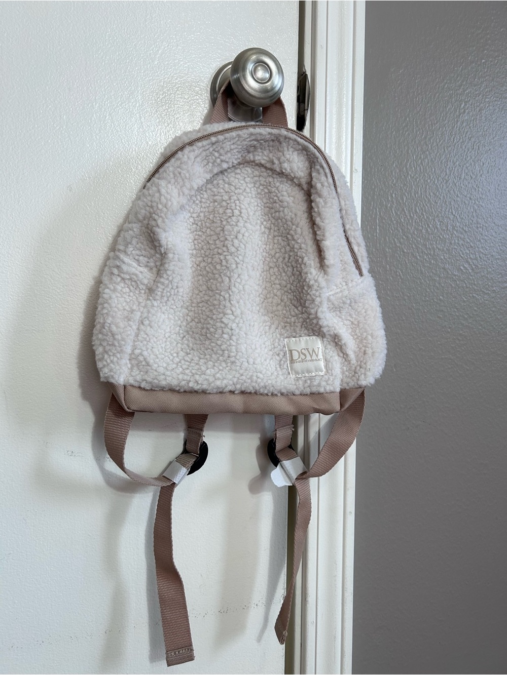 DSW Mini Sherpa Backpack Cream Ivory Taupe Faux Fur Cozy